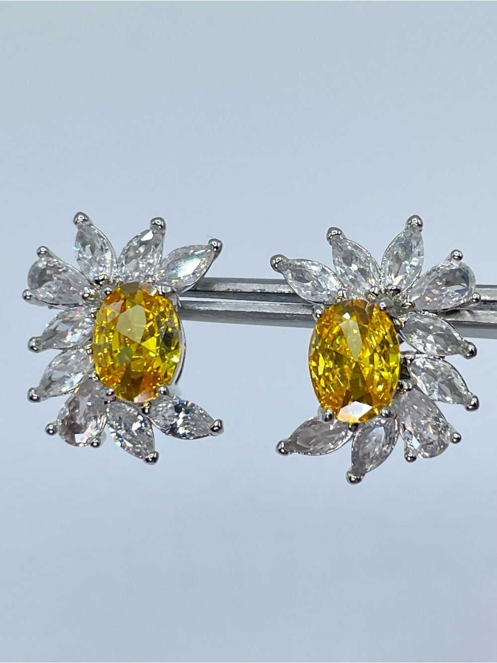 Swarovski Crystal Elements Canary Yellow Crystal Floral Art Deco Stud Earrings